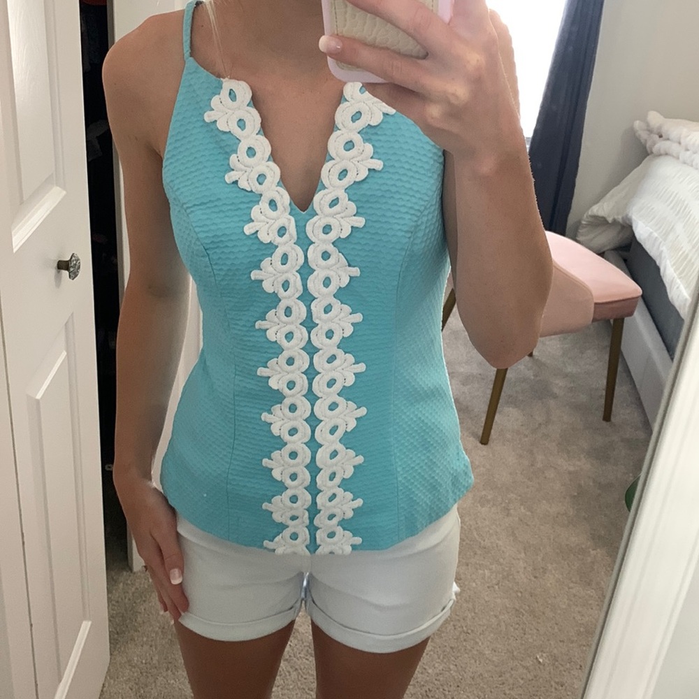 Lilly Pulitzer Magnolia Halter Top Teal and White